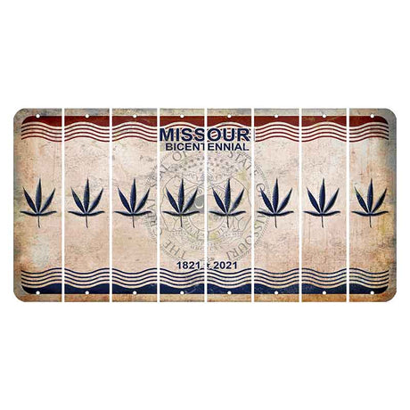 Missouri Bicentennial Cut License Plate Strips (Set of 8) Pot Leaf