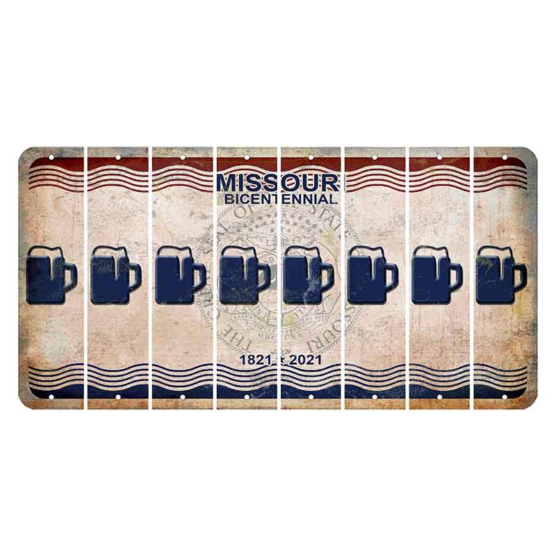 Missouri Bicentennial Cut License Plate Strips (Set of 8) Beer Mug