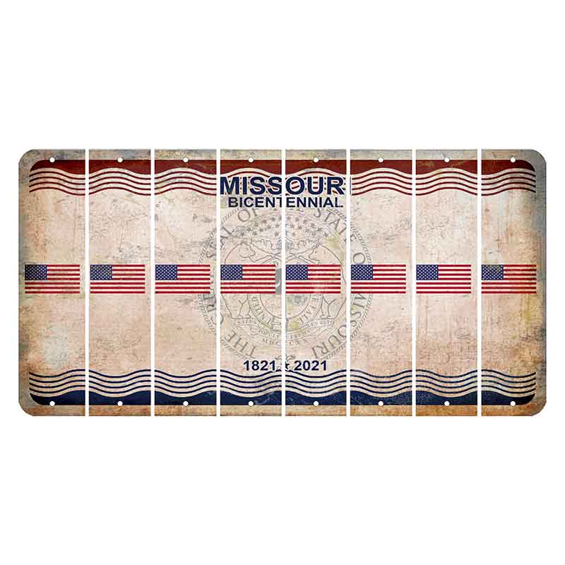 Missouri Bicentennial Cut License Plate Strips (Set of 8) American Flag