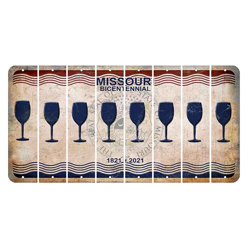 Missouri Bicentennial Cut License Plate Strips (Set of 8) Wine Glass