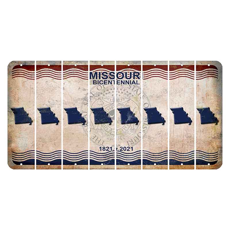 Missouri Bicentennial Cut License Plate Strips (Set of 8) State Silhouette