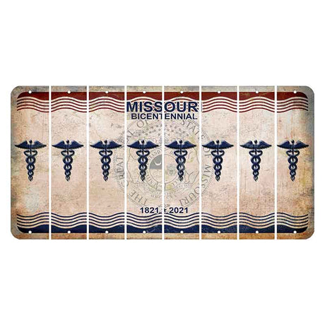 Missouri Bicentennial Cut License Plate Strips (Set of 8) Caduceus