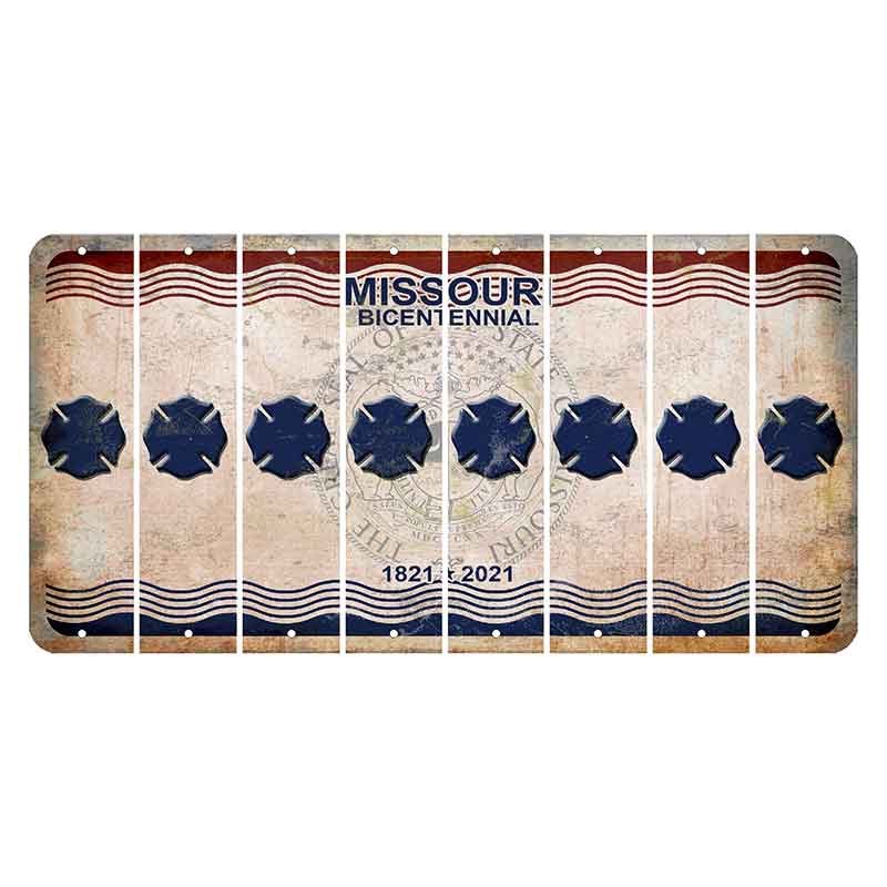 Missouri Bicentennial Cut License Plate Strips (Set of 8) Fire Badge