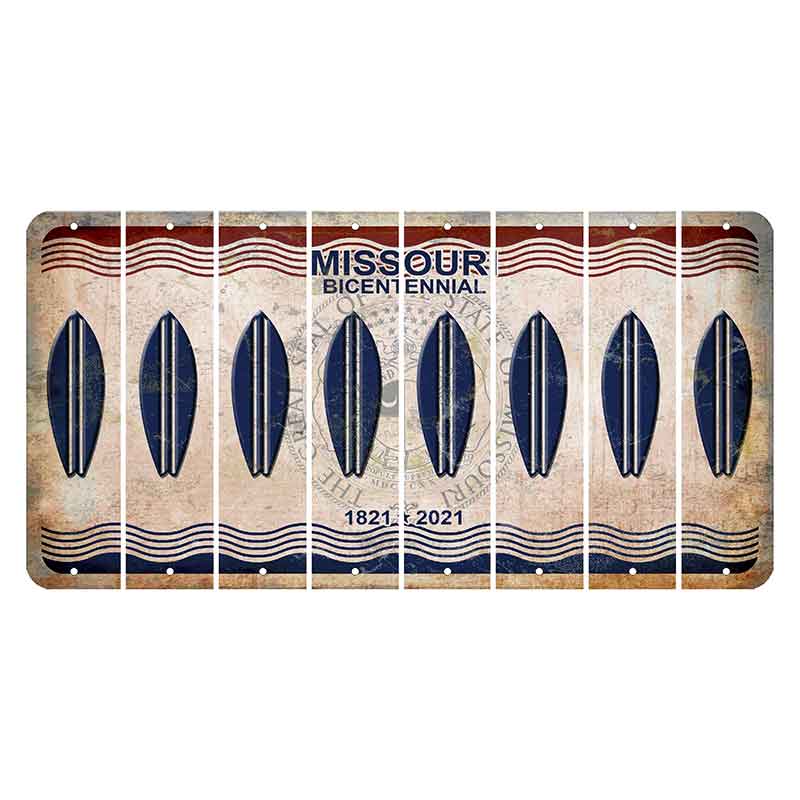 Missouri Bicentennial Cut License Plate Strips (Set of 8) Surfboard