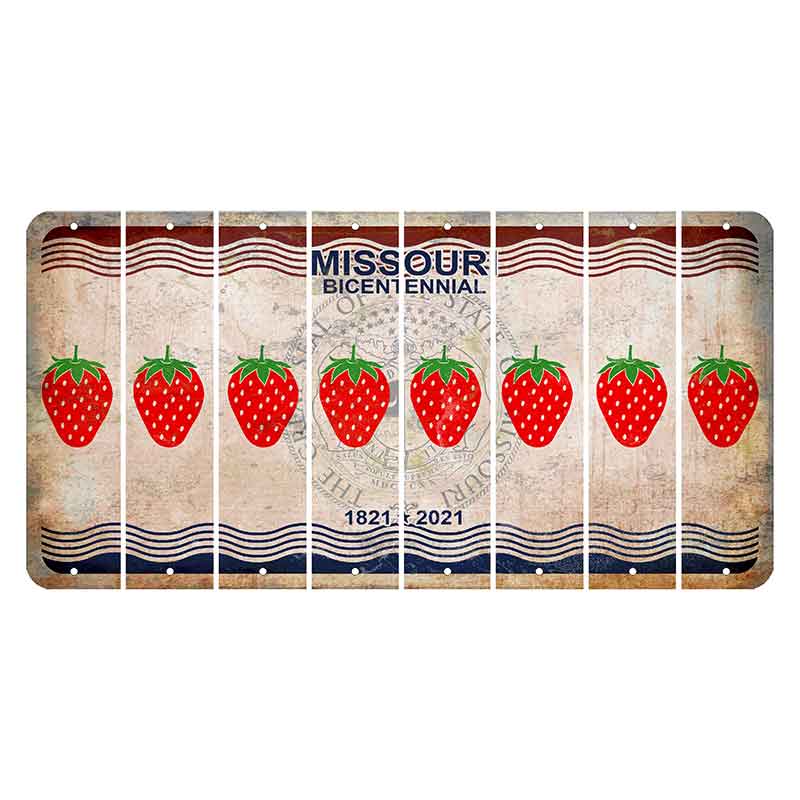 Missouri Bicentennial Cut License Plate Strips (Set of 8) Strawberry