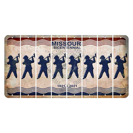 Missouri Bicentennial Cut License Plate Strips (Set of 8) Fireman with Axe