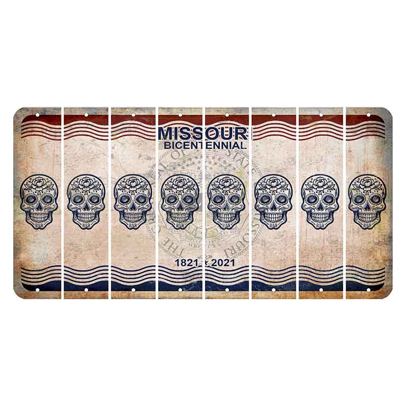 Missouri Bicentennial Cut License Plate Strips (Set of 8) Sugar Skull