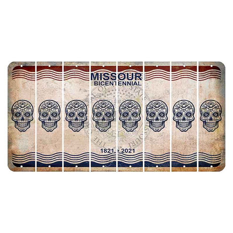 Missouri Bicentennial Cut License Plate Strips (Set of 8) Sugar Skull