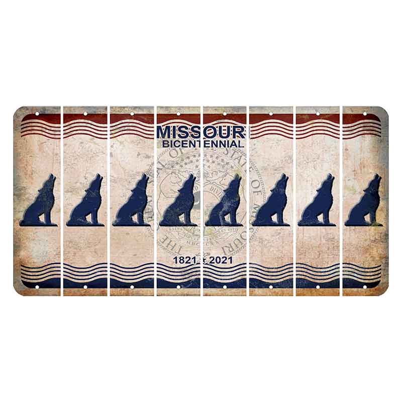 Missouri Bicentennial Cut License Plate Strips (Set of 8) Howling Wolf