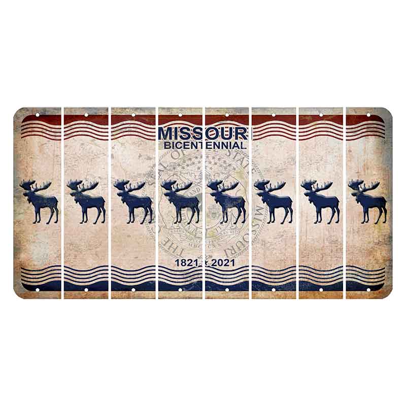 Missouri Bicentennial Cut License Plate Strips (Set of 8) Moose