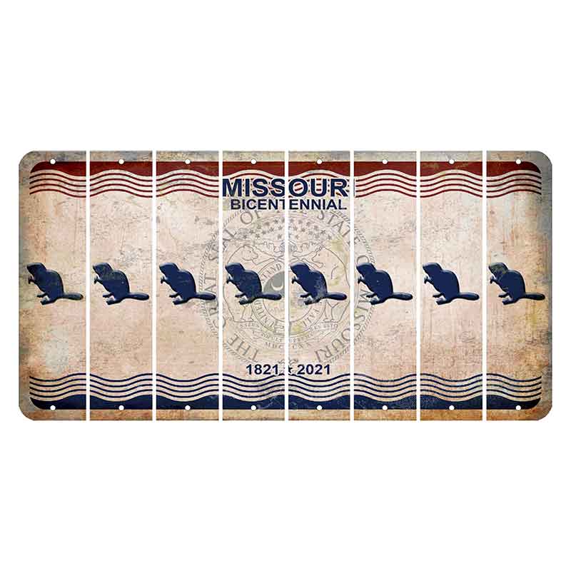 Missouri Bicentennial Cut License Plate Strips (Set of 8) Beaver