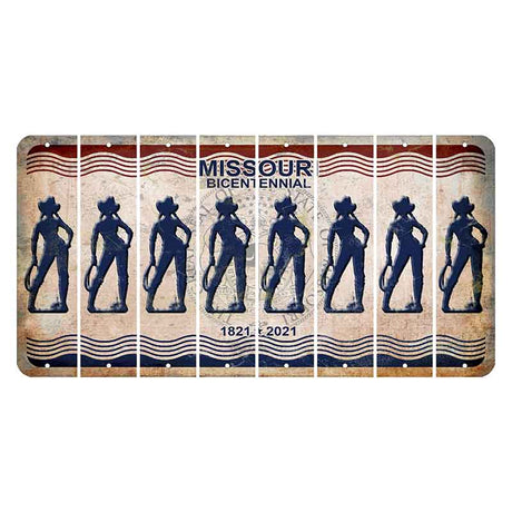 Missouri Bicentennial Cut License Plate Strips (Set of 8) Cowgirl