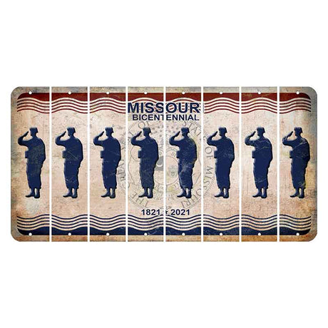 Missouri Bicentennial Cut License Plate Strips (Set of 8) Soldier - Saluting