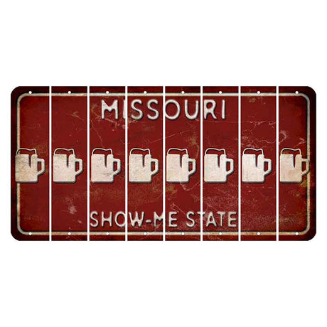 Missouri Maroon Show Me State Cut License Plate Strips (Set of 8) Beer Mug