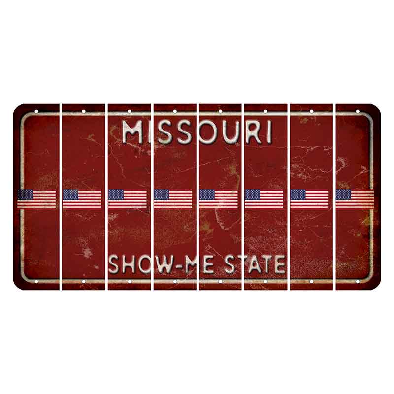 Missouri Maroon Show Me State Cut License Plate Strips (Set of 8) American Flag