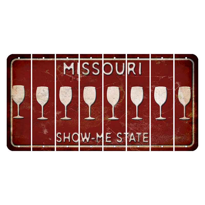 Missouri Maroon Show Me State Cut License Plate Strips (Set of 8) Wine Glass