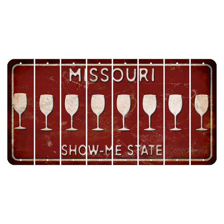 Missouri Maroon Show Me State Cut License Plate Strips (Set of 8) Wine Glass