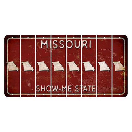 Missouri Maroon Show Me State Cut License Plate Strips (Set of 8) State Silhouette