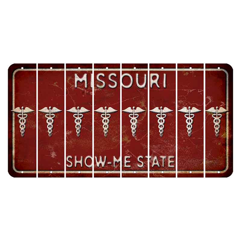 Missouri Maroon Show Me State Cut License Plate Strips (Set of 8) Caduceus