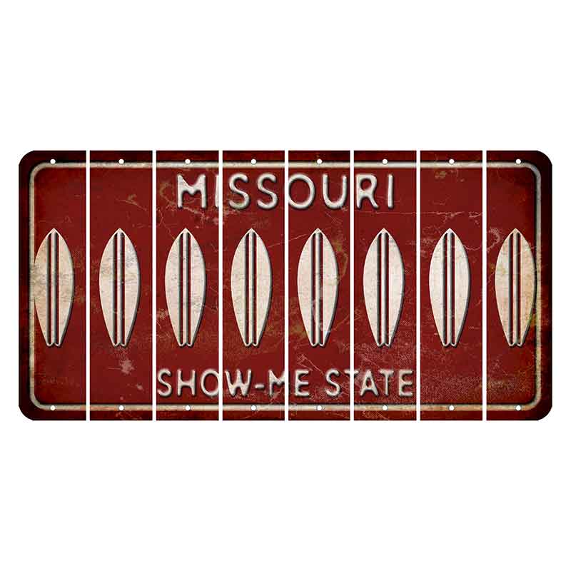 Missouri Maroon Show Me State Cut License Plate Strips (Set of 8) Surfboard