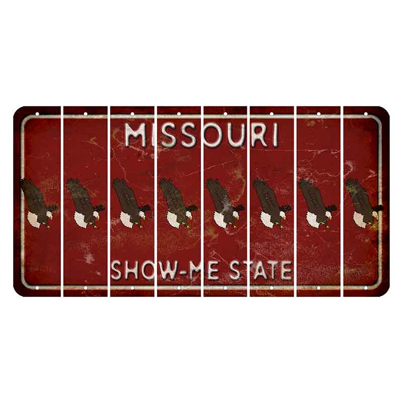 Missouri Maroon Show Me State Cut License Plate Strips (Set of 8) Bald Eagle