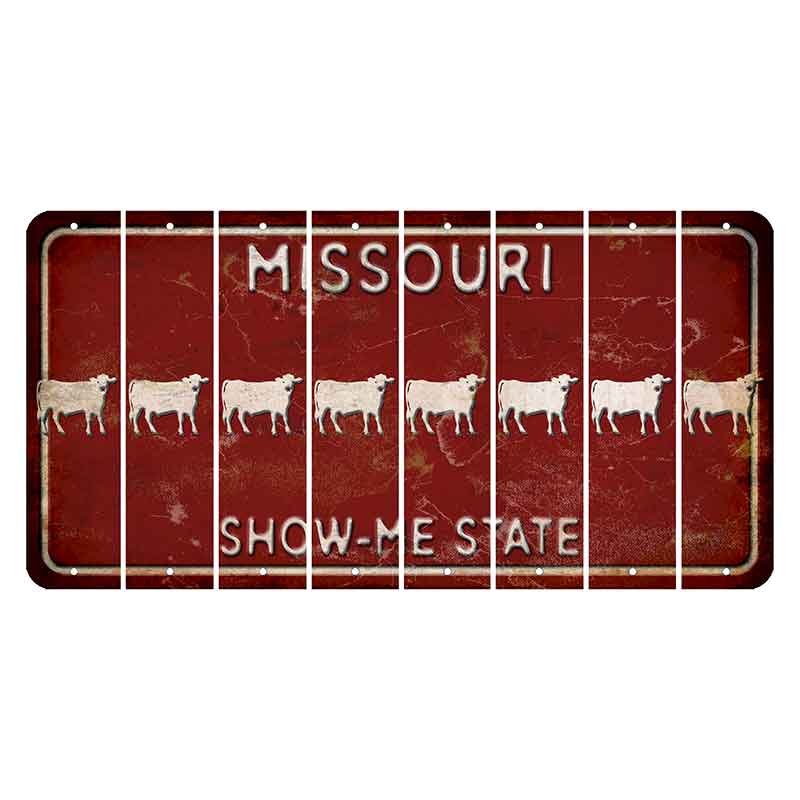 Missouri Maroon Show Me State Cut License Plate Strips (Set of 8) Dairy Cow