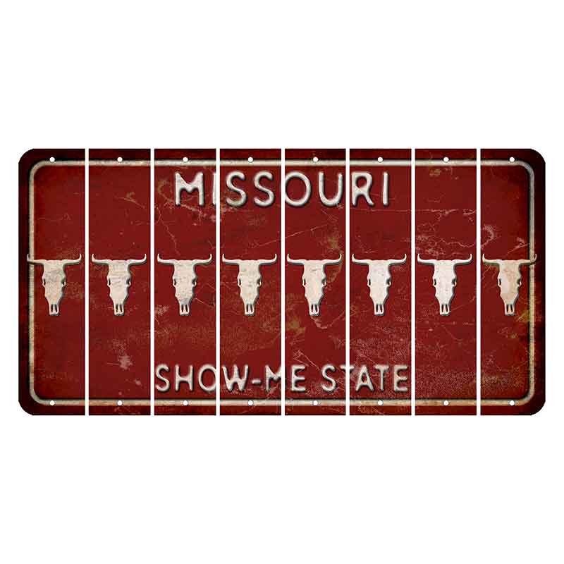 Missouri Maroon Show Me State Cut License Plate Strips (Set of 8) Cow Skull