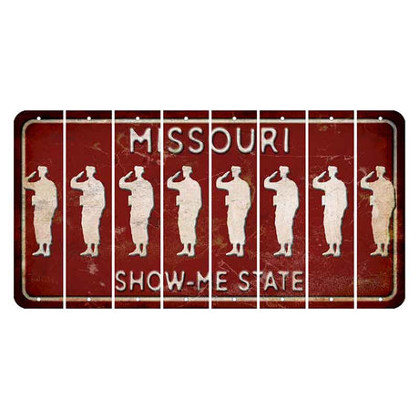 Missouri Maroon Show Me State Cut License Plate Strips (Set of 8) Soldier - Saluting