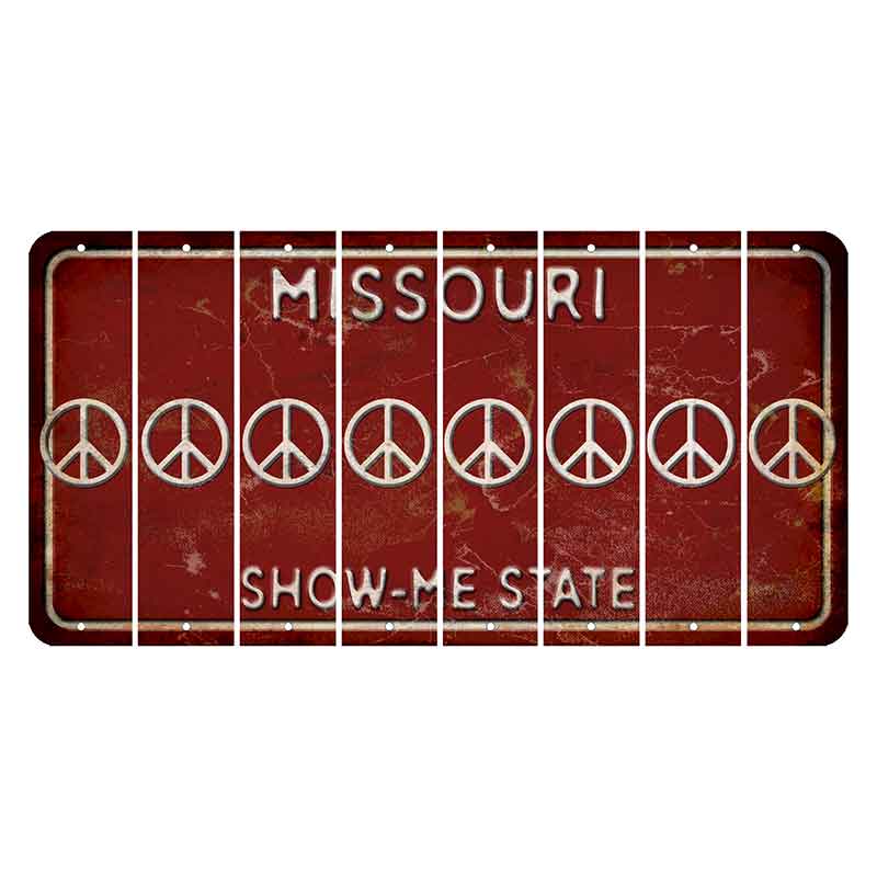 Missouri Maroon Show Me State Cut License Plate Strips (Set of 8) Peace Sign