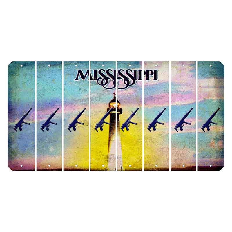 Mississippi Biloxi Lighthouse Cut License Plate Strips (Set of 8) Submachine Gun