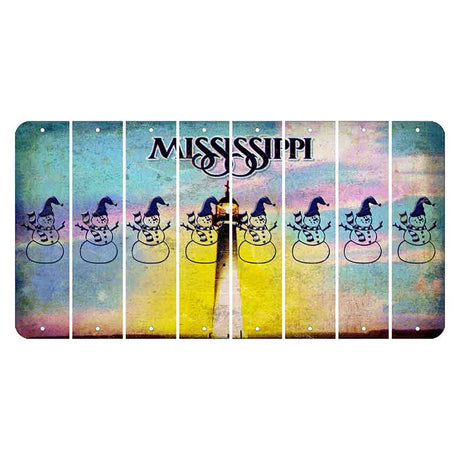 Mississippi Biloxi Lighthouse Cut License Plate Strips (Set of 8) Snowman