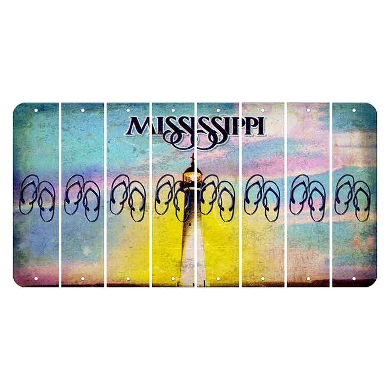 Mississippi Biloxi Lighthouse Cut License Plate Strips (Set of 8) Flip Flops