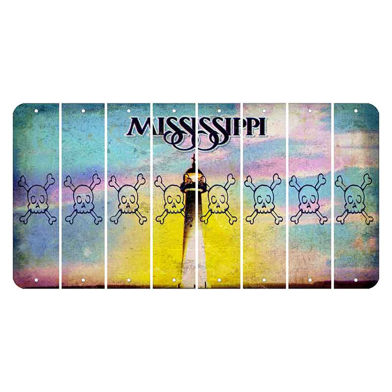 Mississippi Biloxi Lighthouse Cut License Plate Strips (Set of 8) Skull & Bones