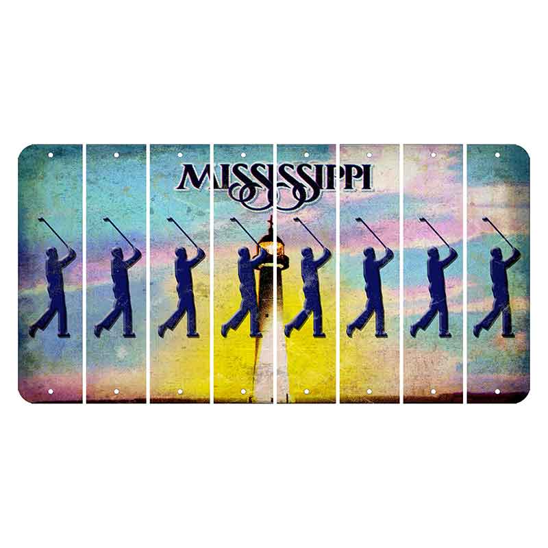 Mississippi Biloxi Lighthouse Cut License Plate Strips (Set of 8) Male Golfer