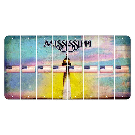 Mississippi Biloxi Lighthouse Cut License Plate Strips (Set of 8) American Flag