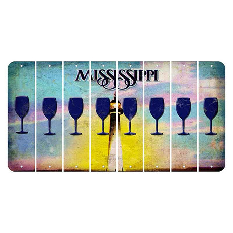 Mississippi Biloxi Lighthouse Cut License Plate Strips (Set of 8) Wine Glass