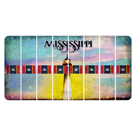 Mississippi Biloxi Lighthouse Cut License Plate Strips (Set of 8) State Flag