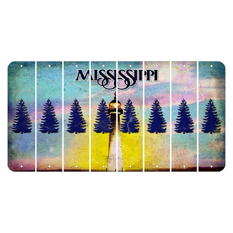 Mississippi Biloxi Lighthouse Cut License Plate Strips (Set of 8) Pine Tree