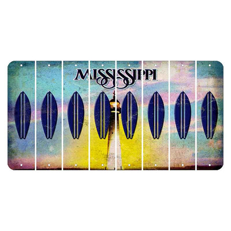 Mississippi Biloxi Lighthouse Cut License Plate Strips (Set of 8) Surfboard