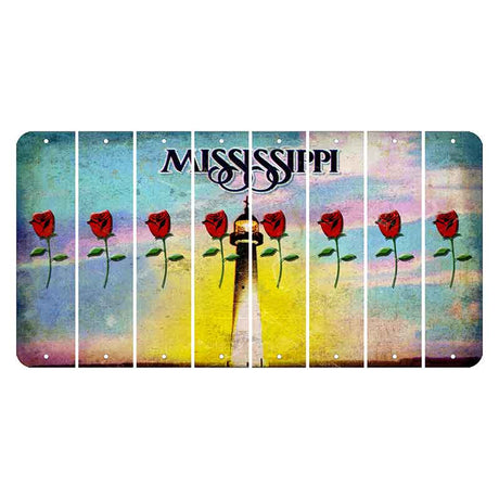 Mississippi Biloxi Lighthouse Cut License Plate Strips (Set of 8) Red Rose