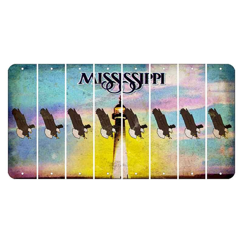 Mississippi Biloxi Lighthouse Cut License Plate Strips (Set of 8) Bald Eagle