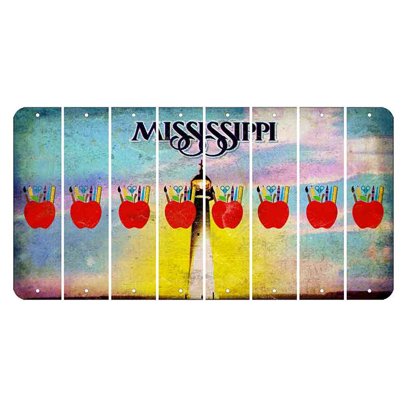 Mississippi Biloxi Lighthouse Cut License Plate Strips (Set of 8) Teacher Apple