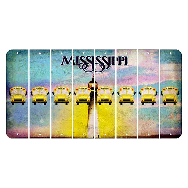 Mississippi Biloxi Lighthouse Cut License Plate Strips (Set of 8) School Bus