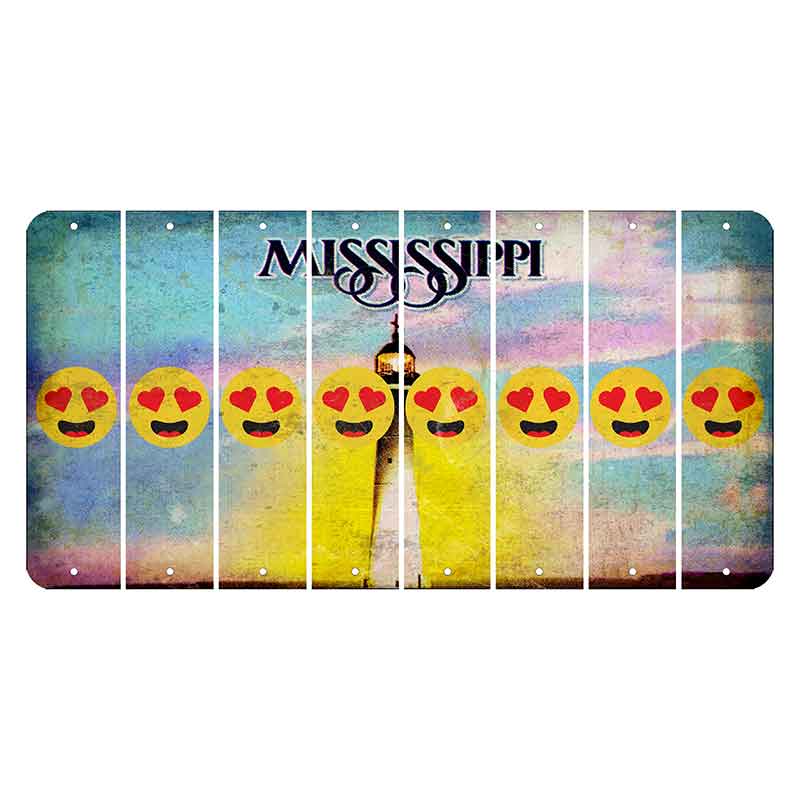 Mississippi Biloxi Lighthouse Cut License Plate Strips (Set of 8) Emoji - Heart Eyes