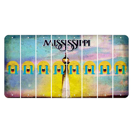 Mississippi Biloxi Lighthouse Cut License Plate Strips (Set of 8) Emoji - Crying