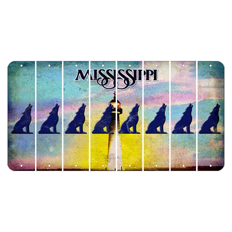 Mississippi Biloxi Lighthouse Cut License Plate Strips (Set of 8) Howling Wolf