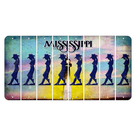 Mississippi Biloxi Lighthouse Cut License Plate Strips (Set of 8) Cowgirl - Leaning