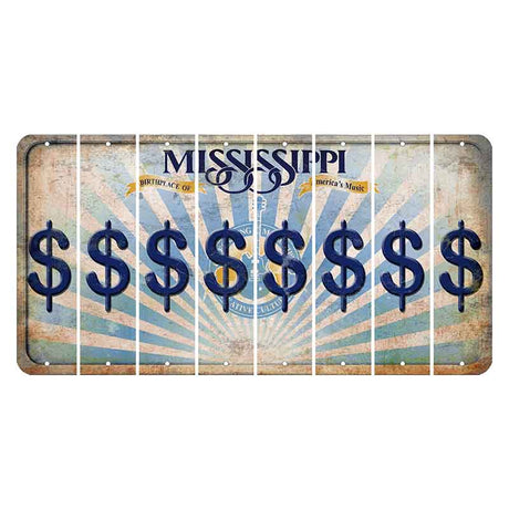 Mississippi Creative Culture Cut License Plate Strips (Set of 8) Dollar Sign