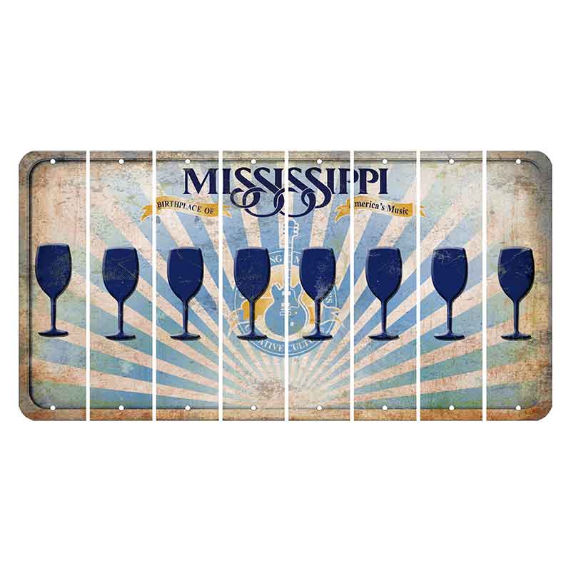 Mississippi Creative Culture Cut License Plate Strips (Set of 8) Wine Glass