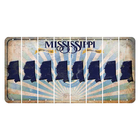 Mississippi Creative Culture Cut License Plate Strips (Set of 8) State Silhouette